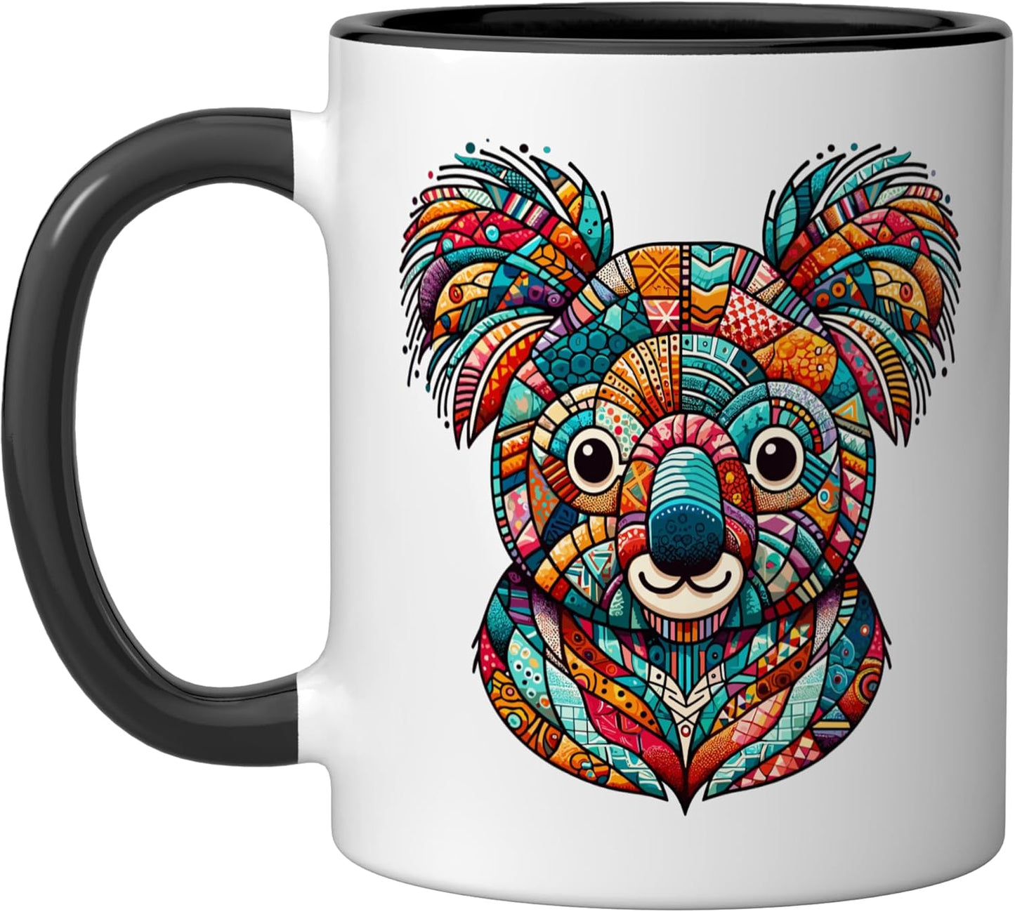 Taza de cerámica koala tribal patchwork vintage negro/blanco