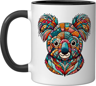 Taza de cerámica koala tribal patchwork vintage negro/blanco