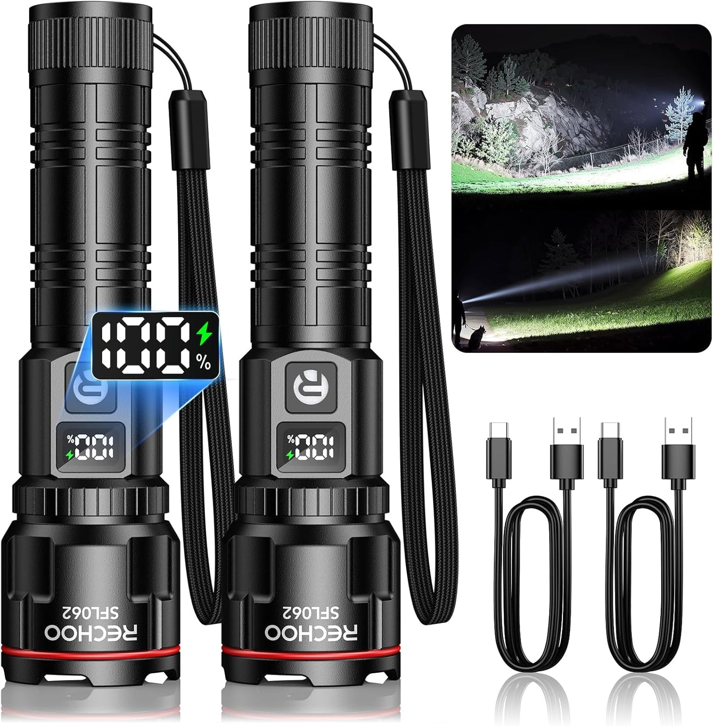 Pack 2 Linternas Recargables LED Brillante Modo Luz Zoom