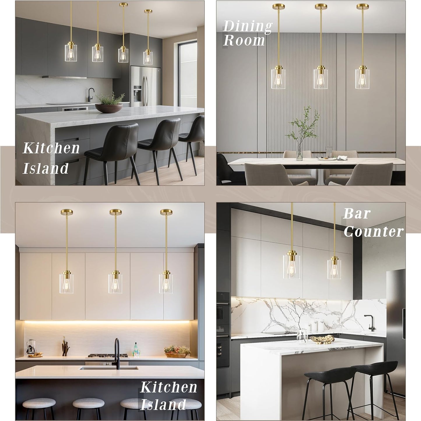 Luces colgantes cristal modernas isla cocina set 2 doradas