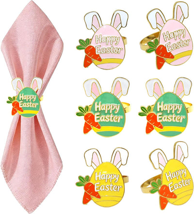 Juego de 6 servilleteros de huevo de Pascua con diseño de zanahoria y conejo para decoración rústica