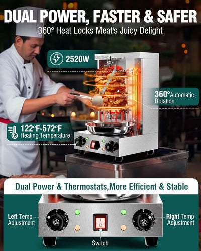 Máquina parrilla vertical eléctrica 22lb acero inox 122-572°F