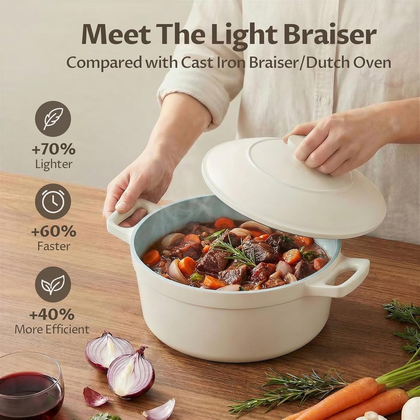 Olla antiadherente 5.7qt con tapa cerámica para cocina