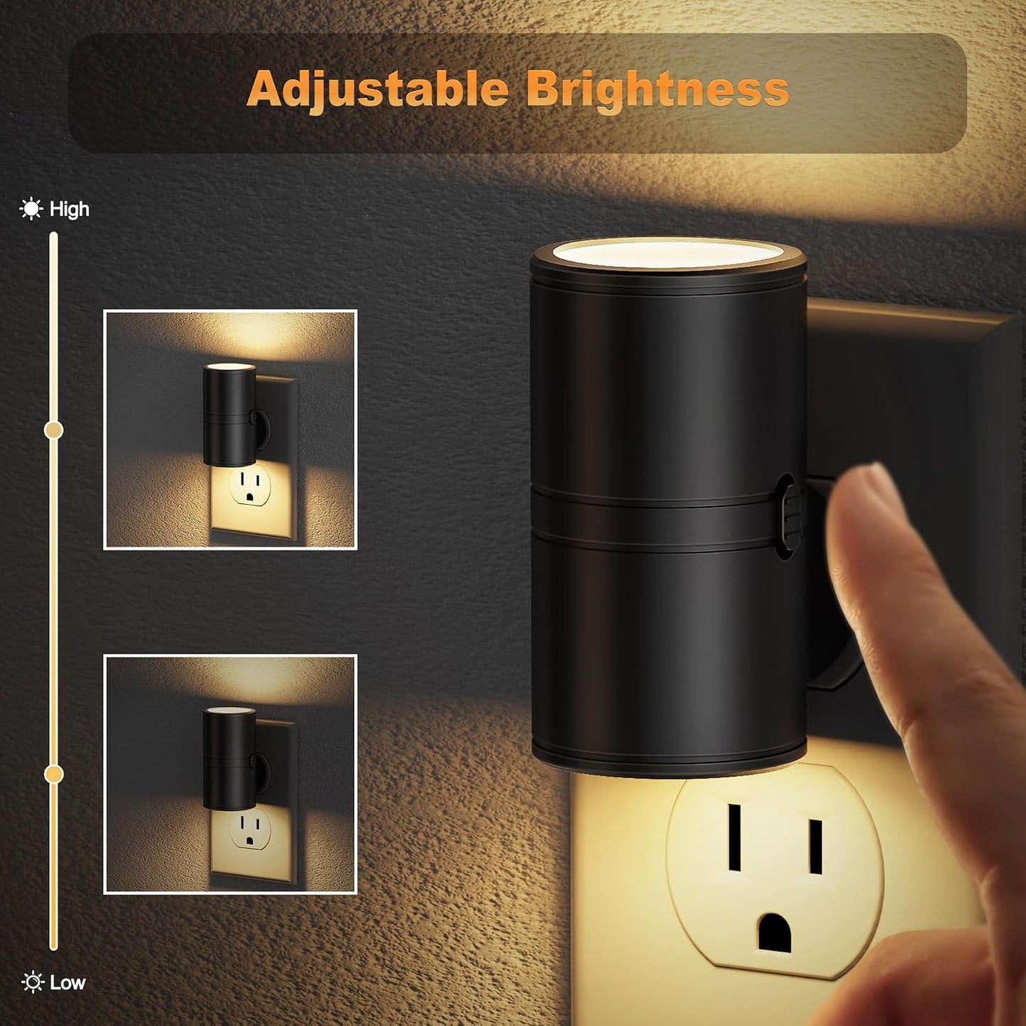 Luz nocturna LED enchufable giratoria 4uds sensor atardecer