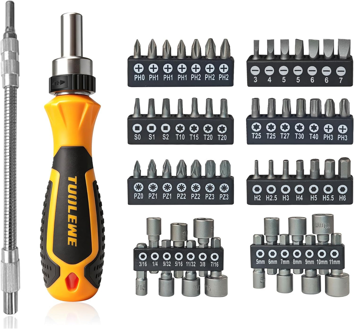 Set 58 destornilladores llave trinquete eje flex magnético
