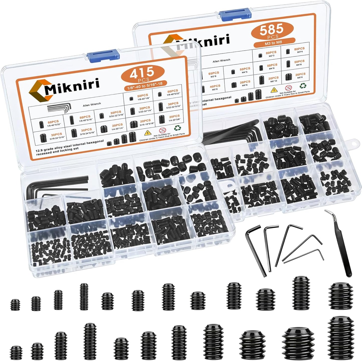 Set 1000 pzas llaves Allen métricas y SAE M3-M8