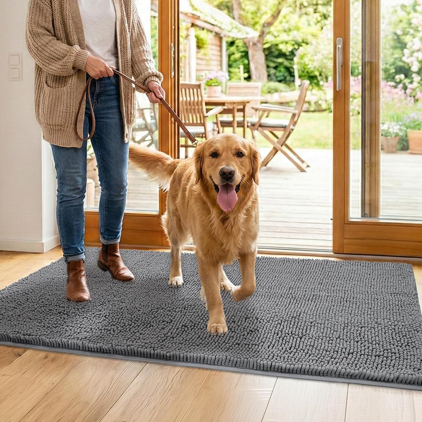 Tapete puerta perro 60x36pulg chenilla absorbente antideslizante