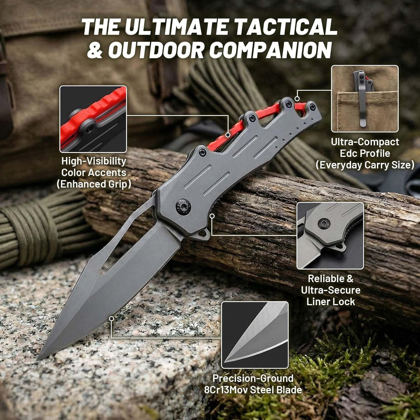Cuchillo táctico plegable EDC para hombres al aire libre