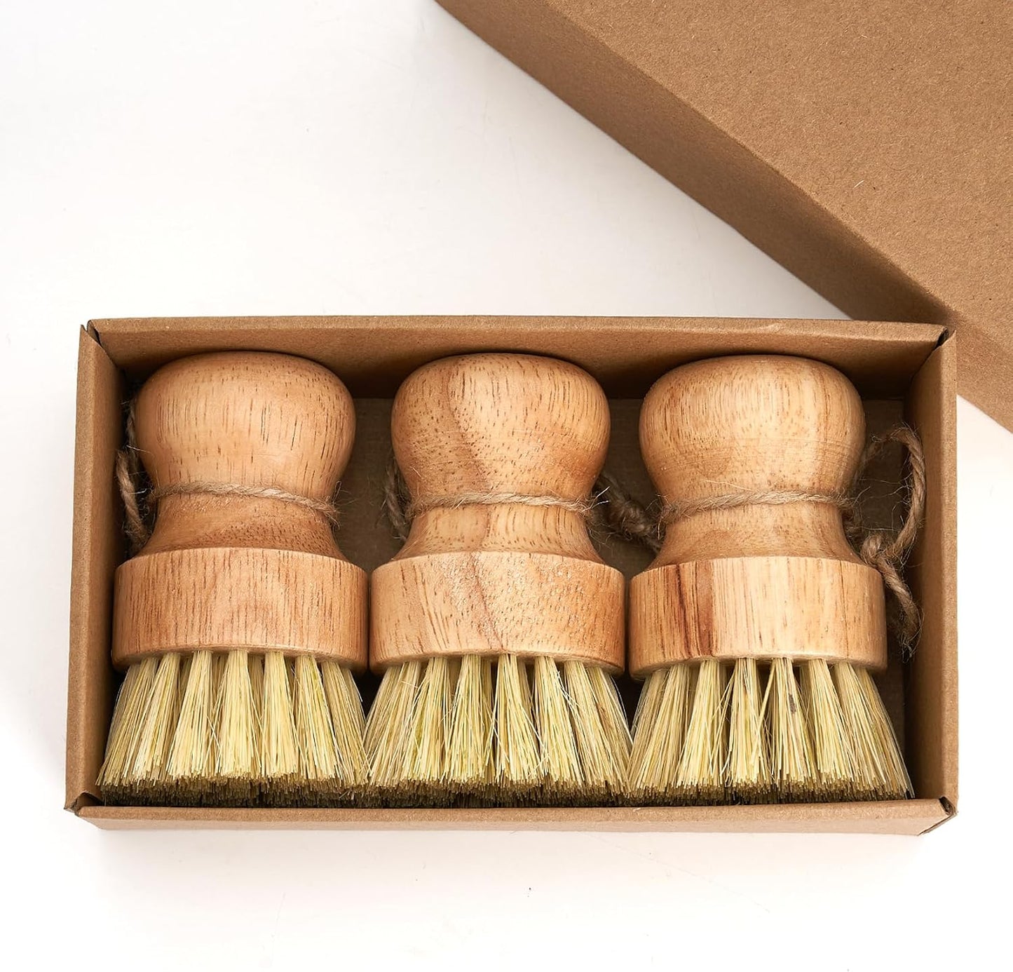 Cepillo bambú para platos 3uds cuerda colgante cocina
