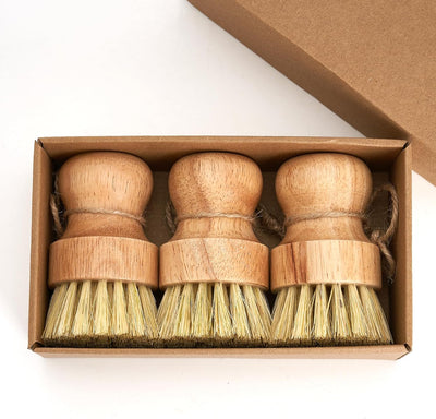 Cepillo bambú para platos 3uds cuerda colgante cocina