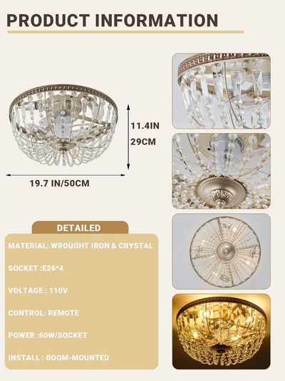 Ventilador techo dorado estilo moderno con luces y control remoto