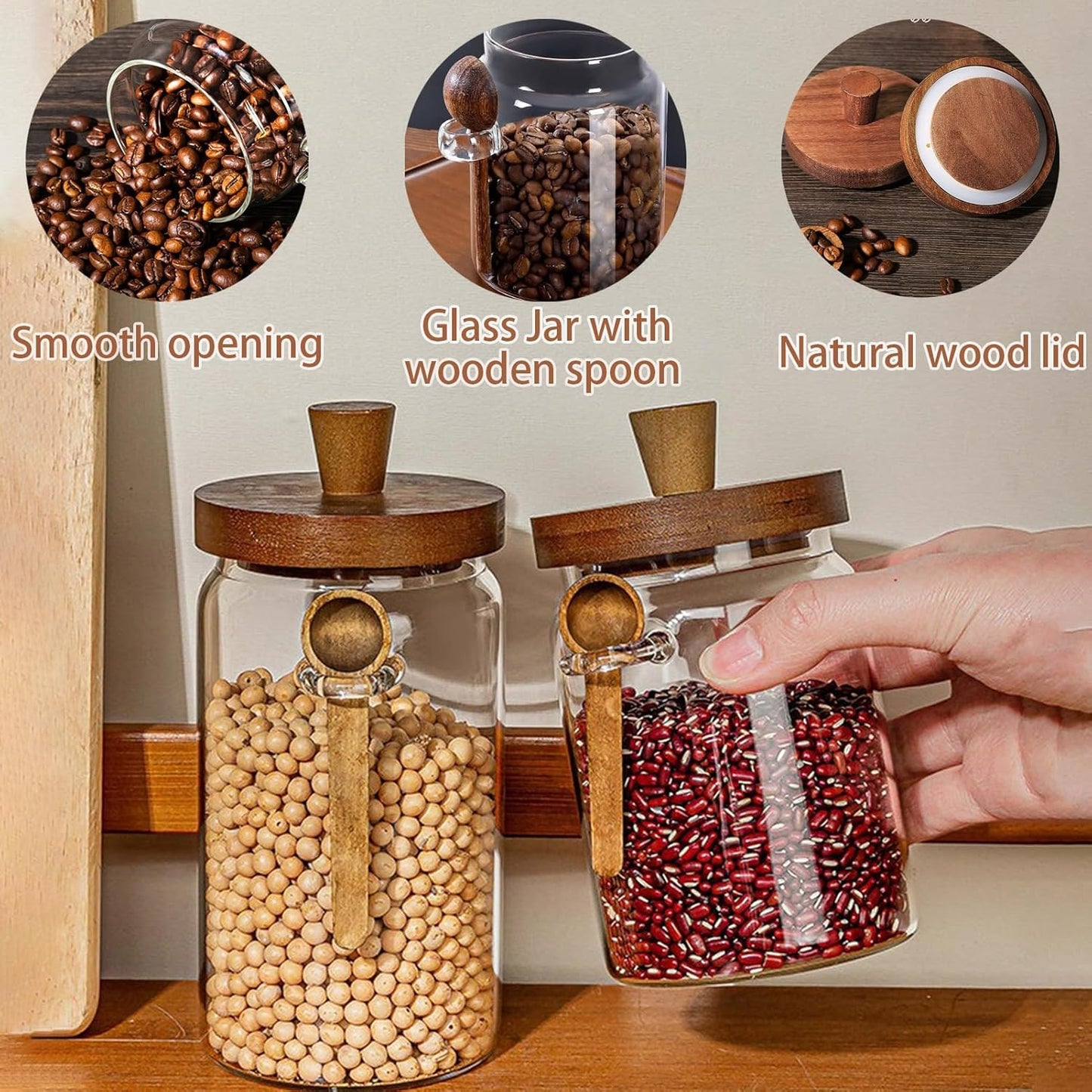 Tarro de vidrio con tapa hermética y cuchara, para dulces, café, azúcar, galletas y té