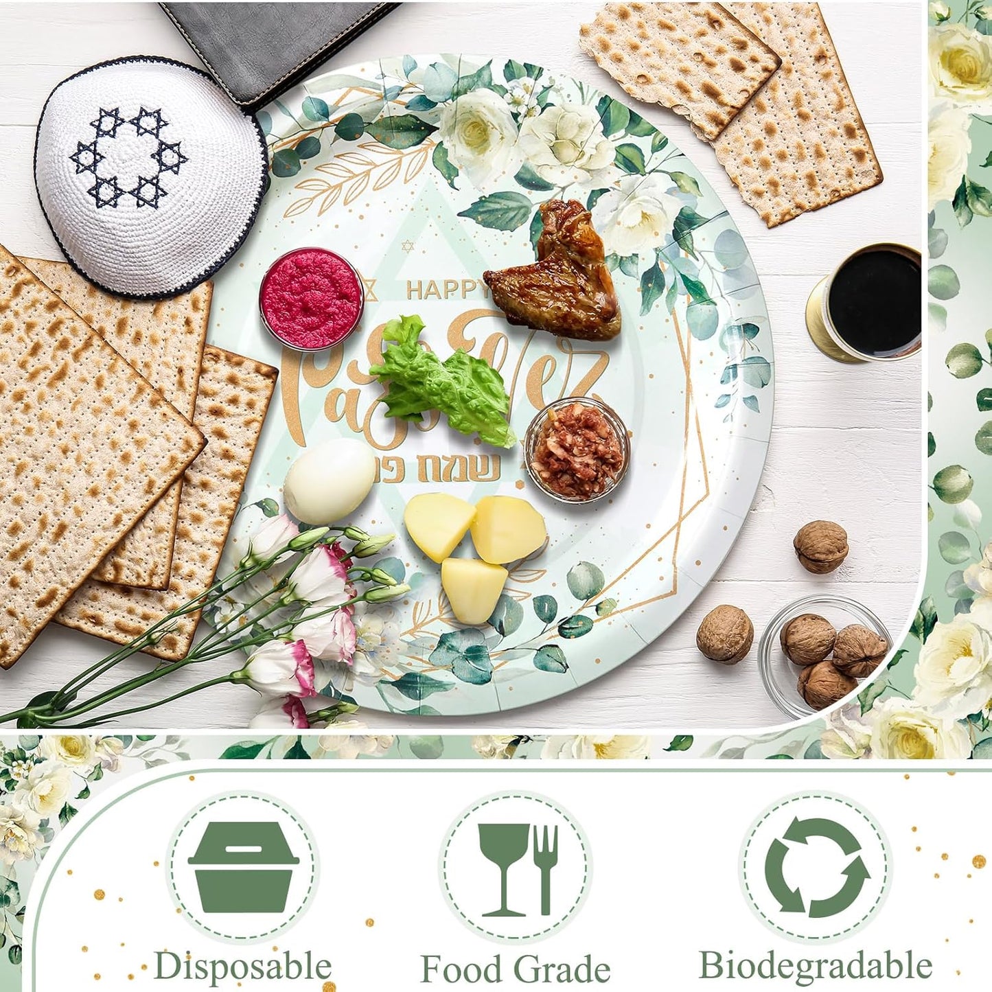 Platos de papel para cena de Pascua estilo floral de 9 pulgadas