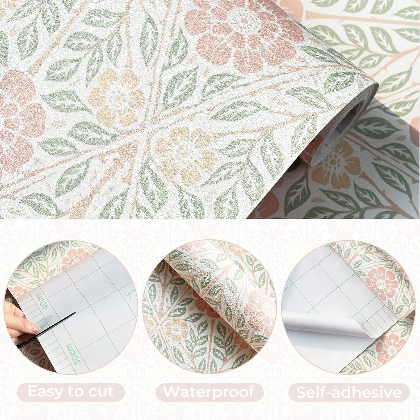 Papel tapiz floral autoadhesivo 17x197pulg para niñas