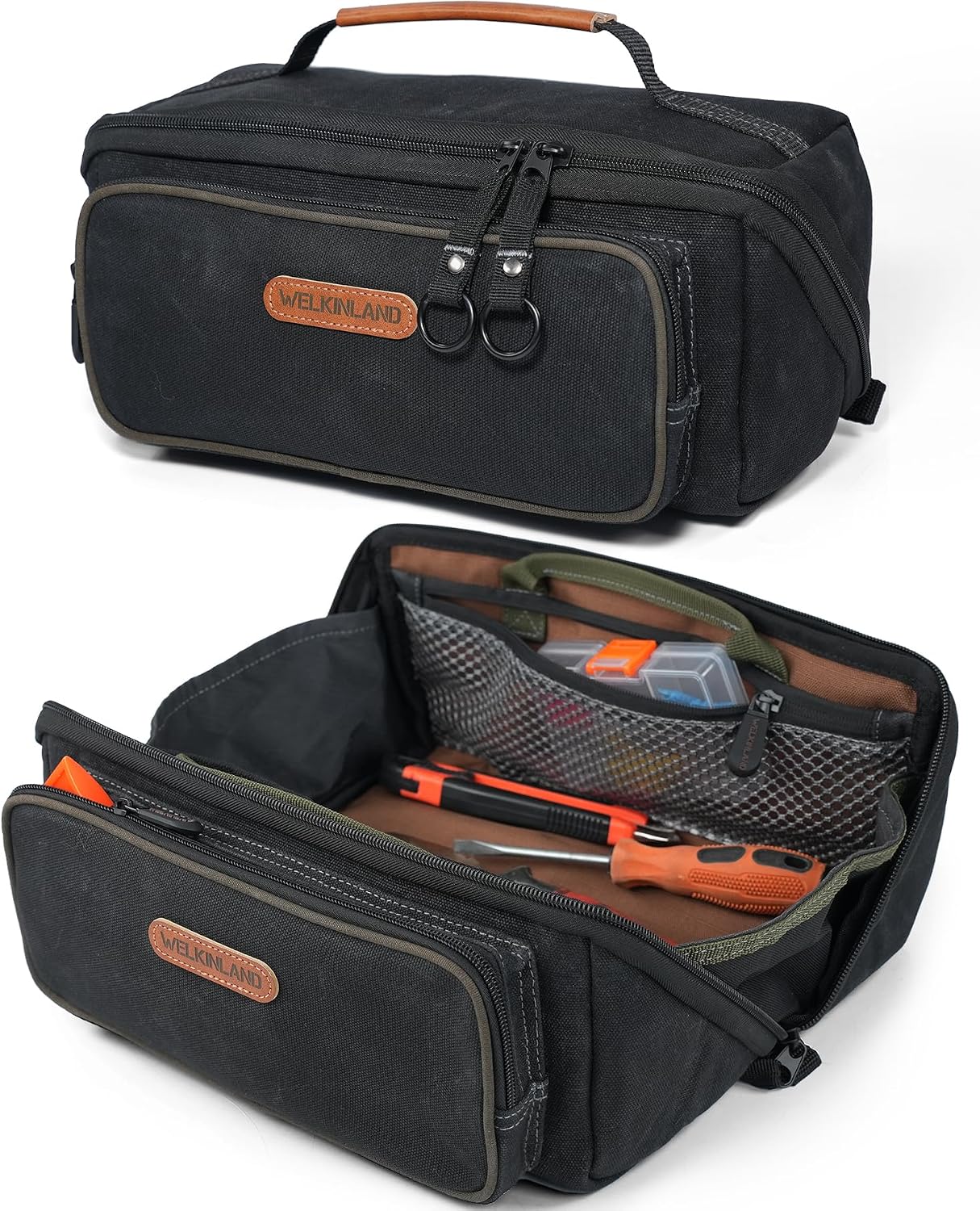 Bolsa herramientas LayFlat 13pulg lona encerada 5 bolsillos