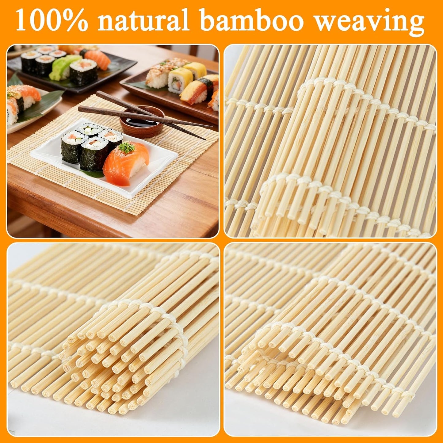 Rollo de bambú para sushi 4 unidades 9.5 x 9.5 pulgadas