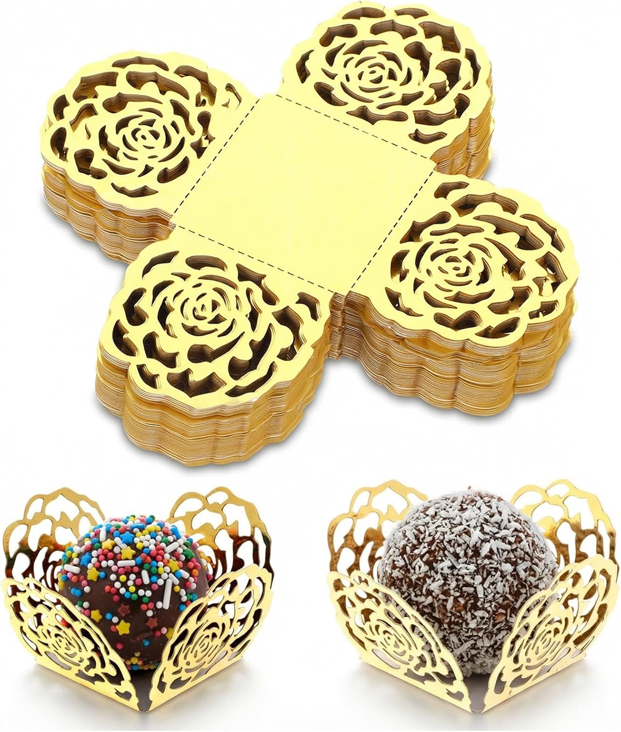 50 Envoltorios Trufas Chocolate Dorado Bodas