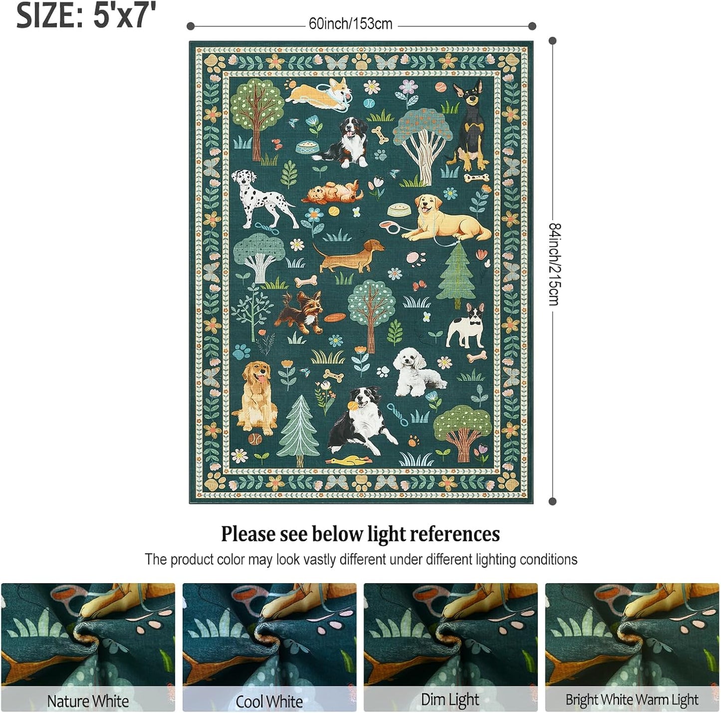 Alfombra 5x7ft estampado perro lavable resistente manchas