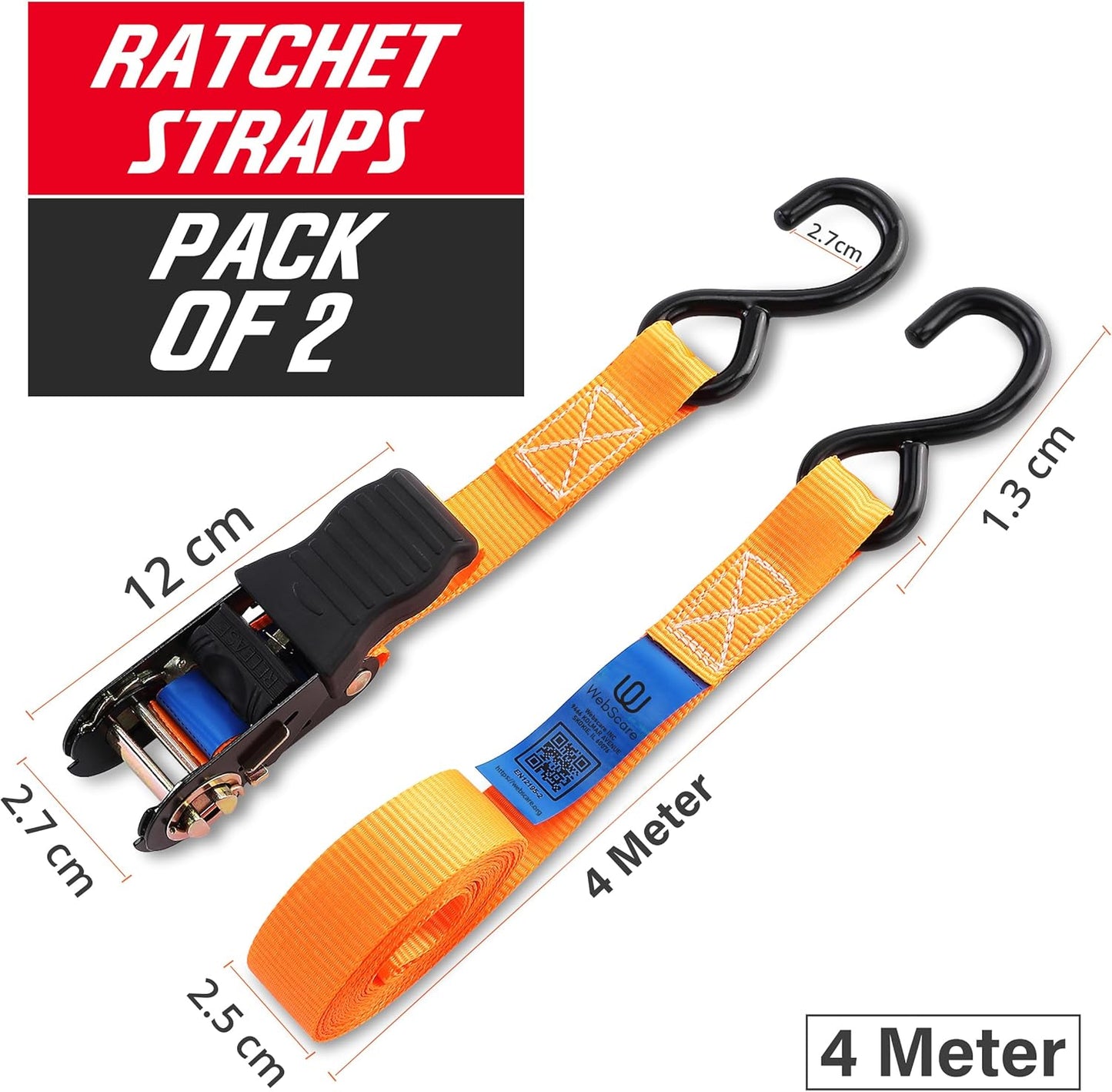 Correas trinquete 13.1pulg pack 2 poliéster 1984lb