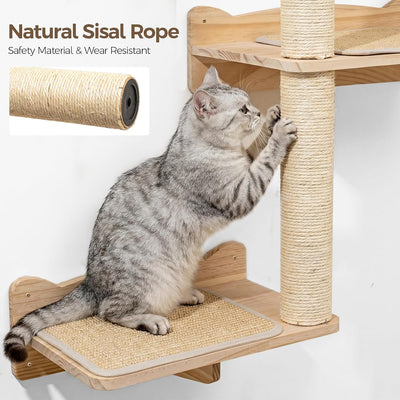 Estantes para gatos 2 niveles con poste rascador de sisal