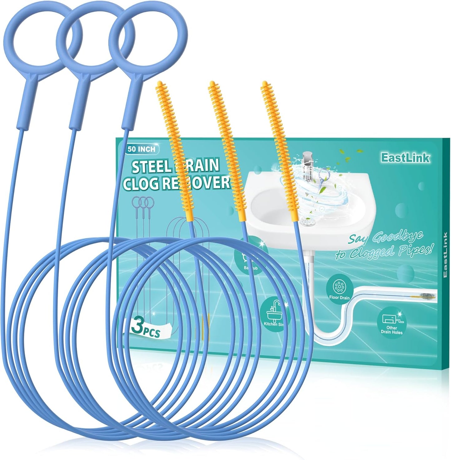 Serpiente drenaje 50pulg set 3 acero flexible