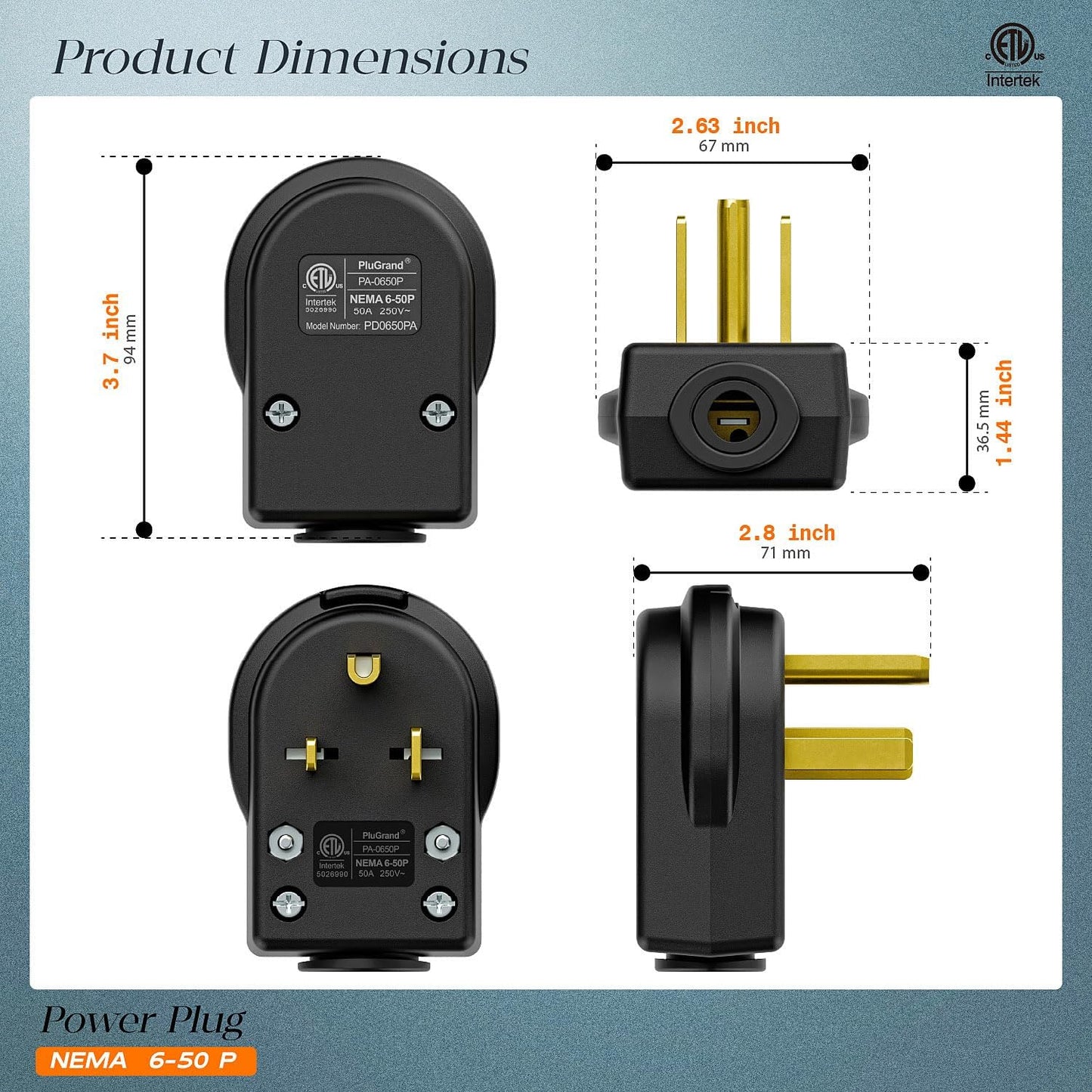 Enchufe NEMA 6-50P 50A/250V conector cable soldador negro