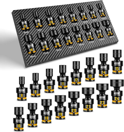 Juego 16 Pzas dados giratorios 3/8pulg Cr-Mo EVA universal