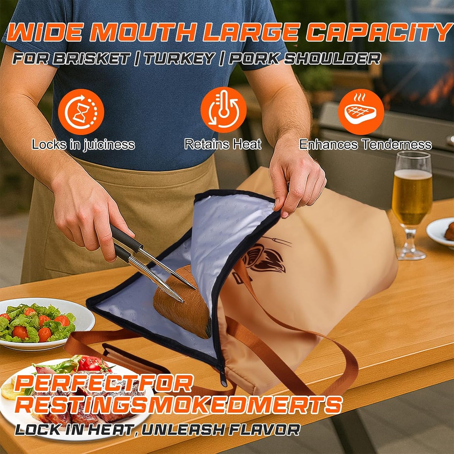Manta para reposar carne 21pulg tela Oxford lavable