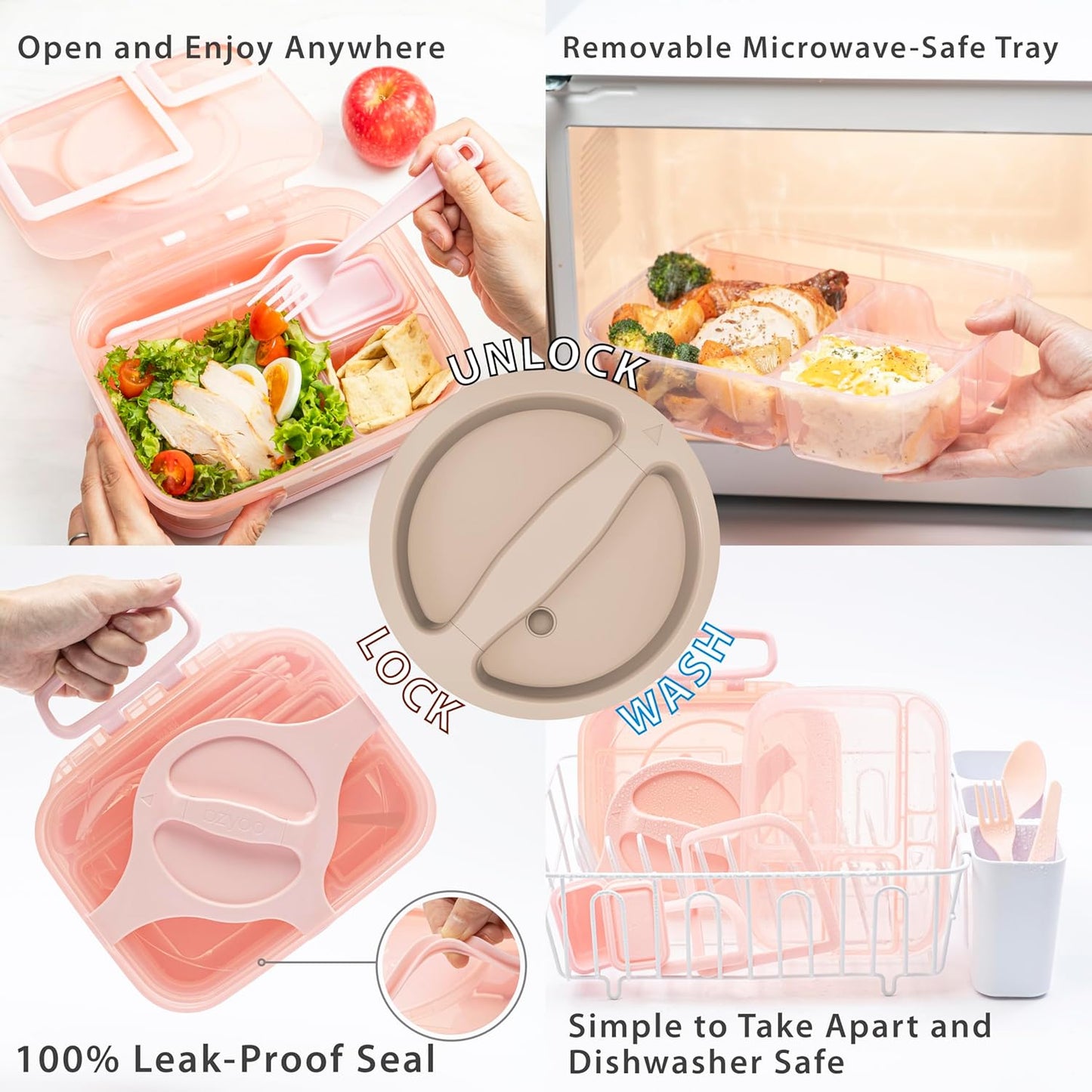 Caja Bento 30oz 4 Comp Antifugas con Utensilios