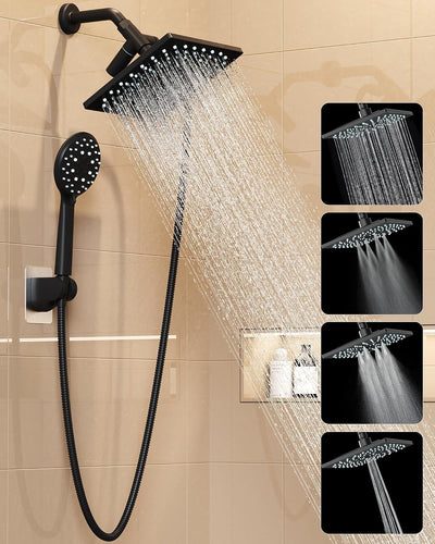 Cabezal ducha lluvia alta presión 5 modos desmontable negro mate