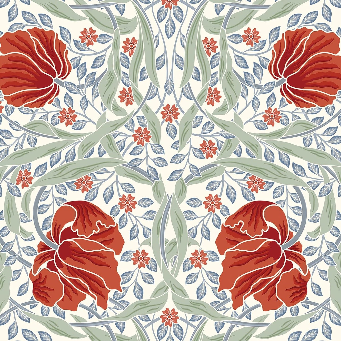 Papel tapiz despegable y pegable rojo azul vintage floral