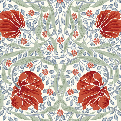 Papel tapiz despegable y pegable rojo azul vintage floral