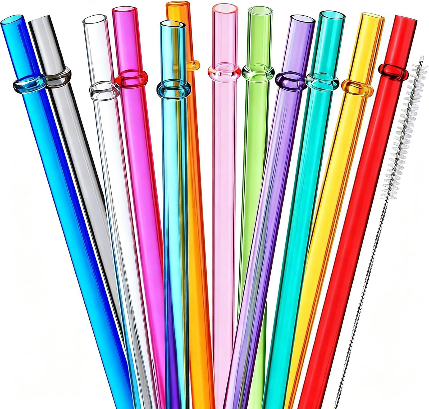 Popotes reutilizables Tritan de 10.5 pulgadas con cepillos, 12 colores transparentes para tumblers 30 oz, 20 oz, 16 oz, Stanley, Starbucks