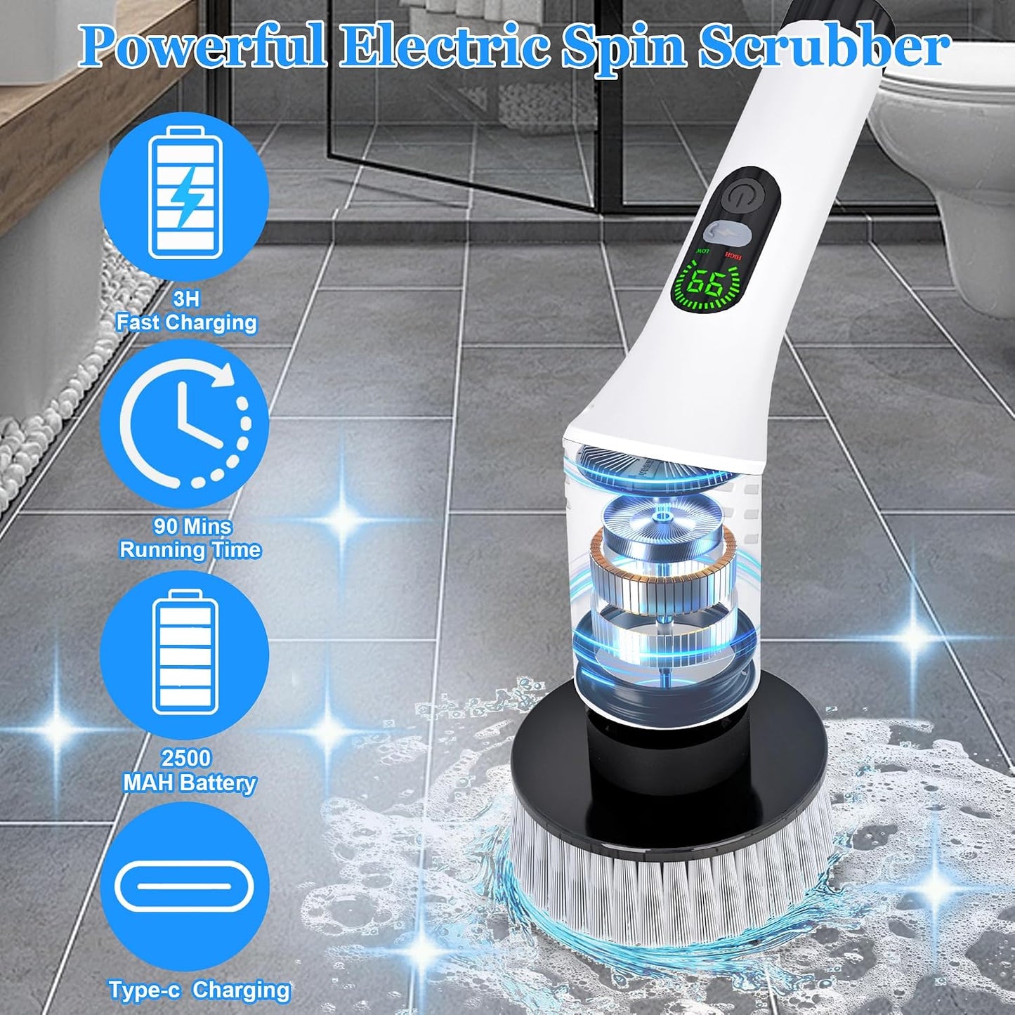Limpiador eléctrico baño inalámbrico 7 cabezales reemplazables