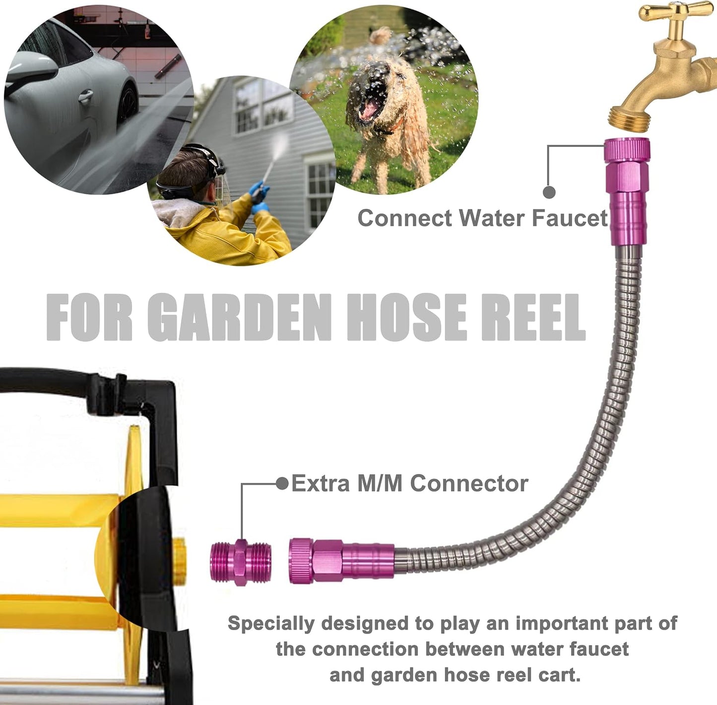 Manguera jardín acero inox 3ft hembra a hembra con conector macho