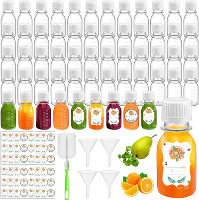 100 Botellas Plástico 2oz Tapa Blanca Mini Reutilizable