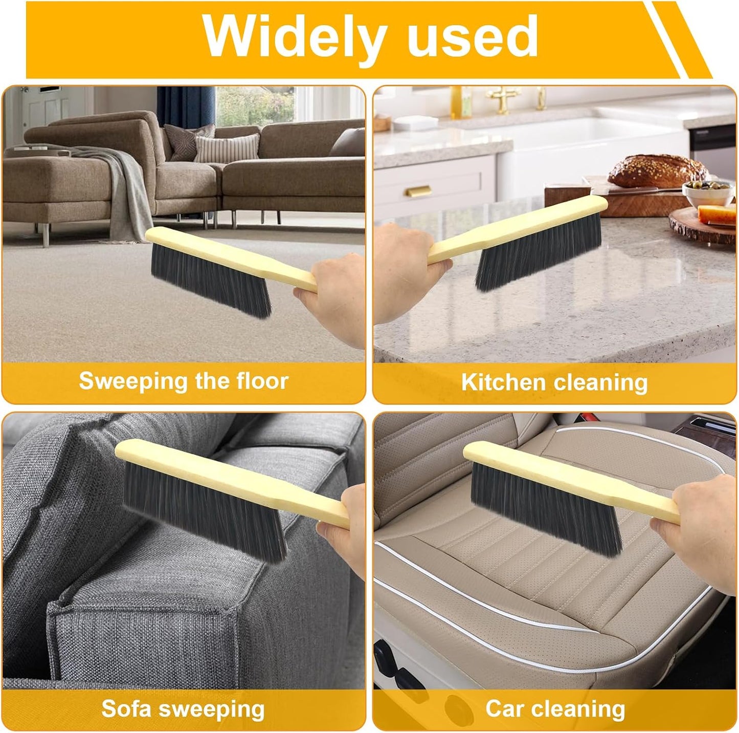 2 Cepillos Escoba Mano Mango Madera Cerdas Suaves para Muebles Sofá