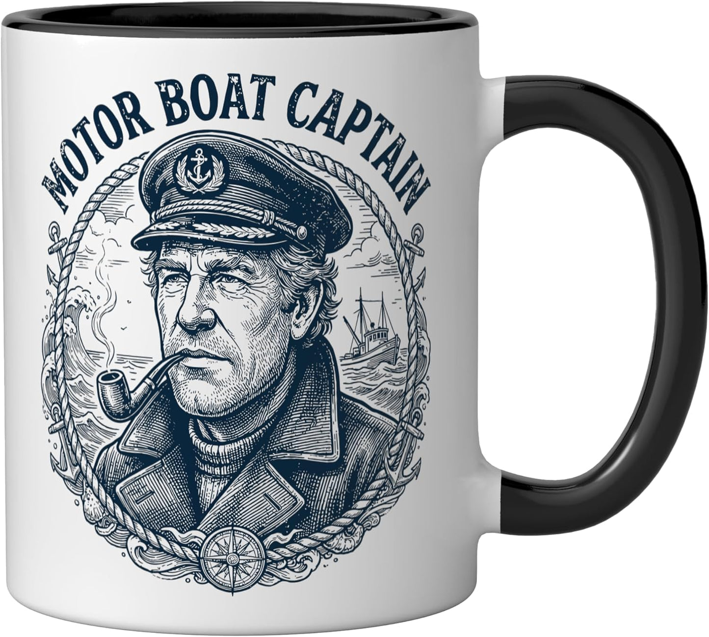 Taza Cerámica para Capitán de Barco Negro/Blanco