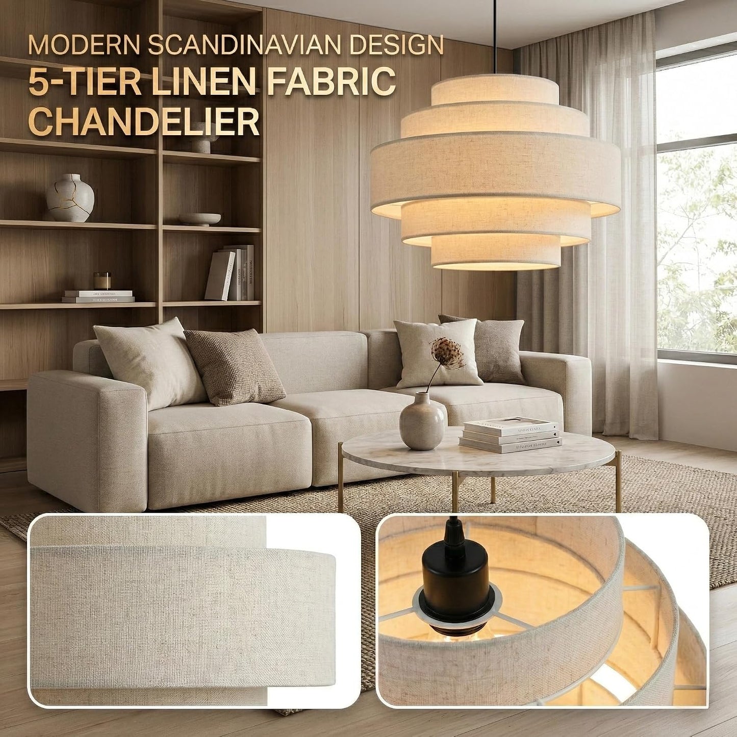 Candelabro 5 niveles colgante 13pulg lino dormitorio