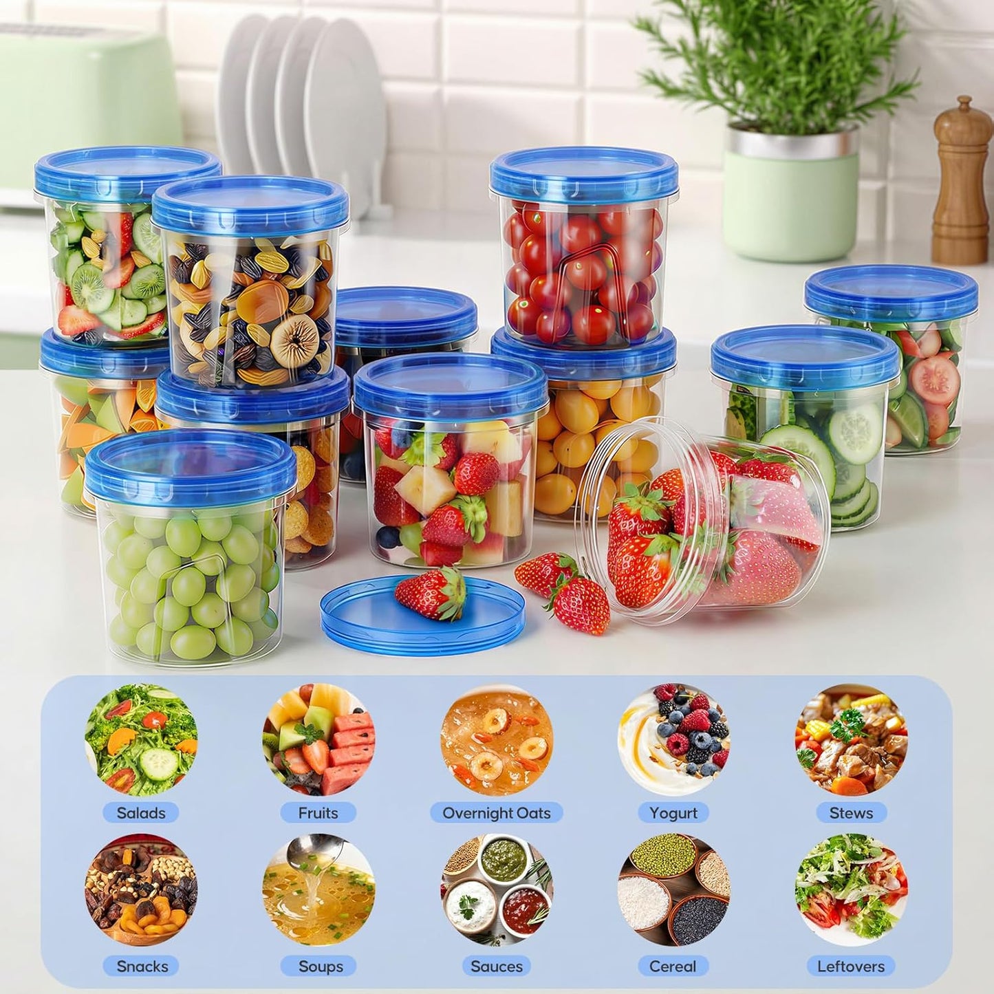 Set 6 recipientes plásticos con tapa de giro para almacenar en freezer