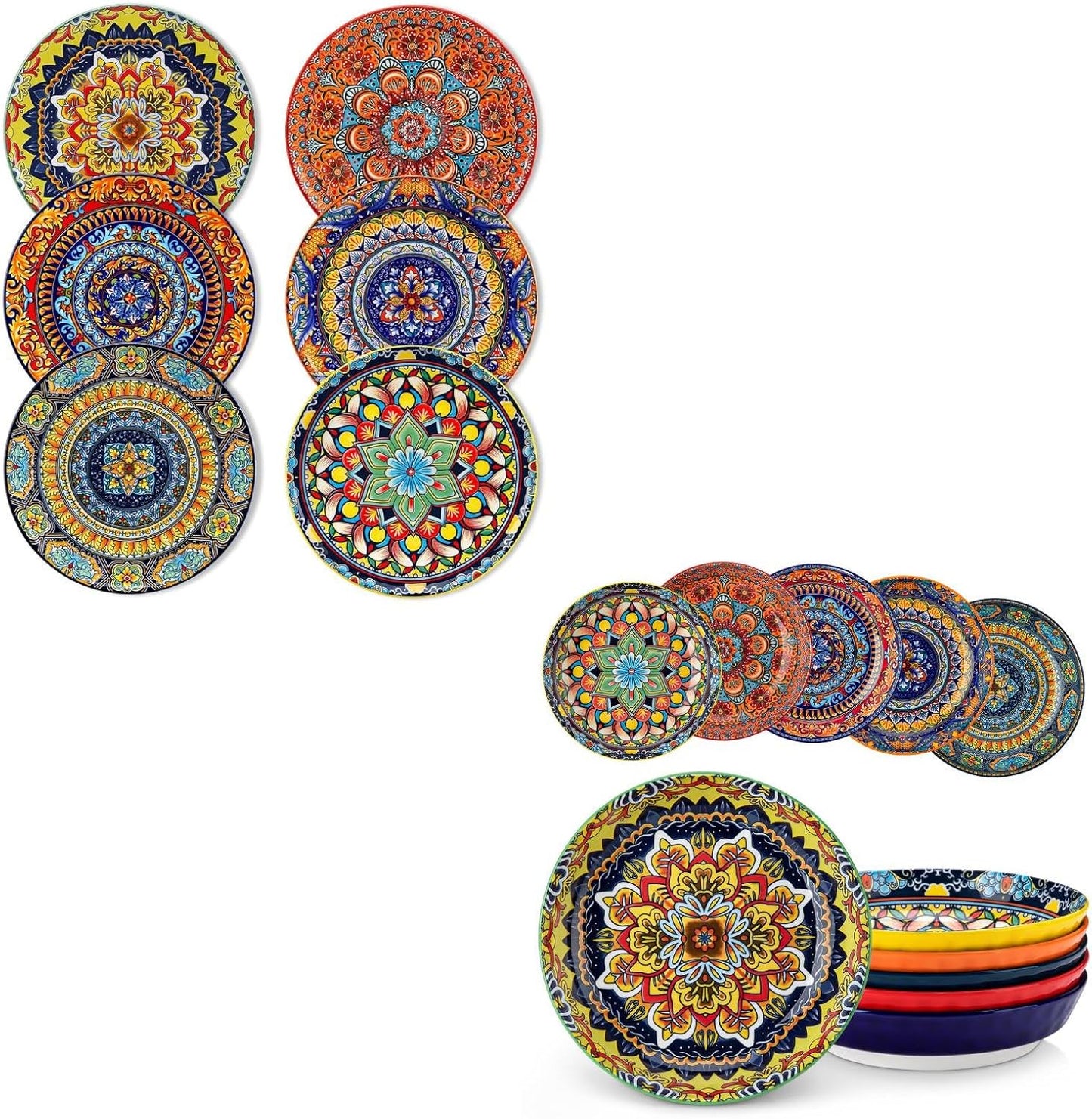 Set 6 Platos Cena Bohemios Cuencos Porcelana 32oz