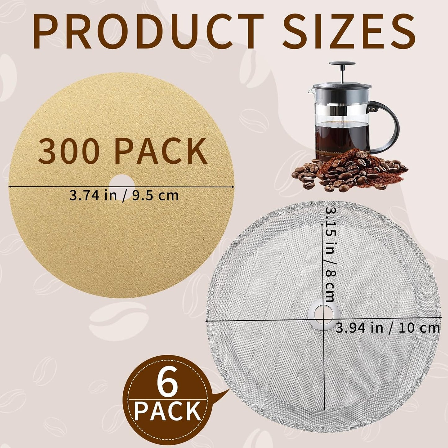 Set 306 filtros café percolador discos papel acero inox
