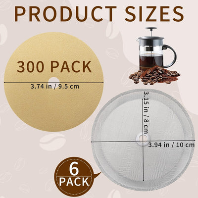 Set 306 filtros café percolador discos papel acero inox