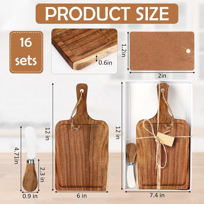 Set 16 Tablas Acacia con Cuchillo Bandeja Servir Ranura Regalo Boda