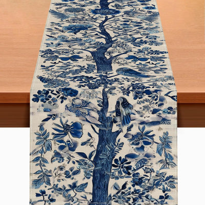 Camino de mesa botánico de arpillera 13 x 72 pulgadas decoración de granja con pájaro azul mariposa patrón rústico