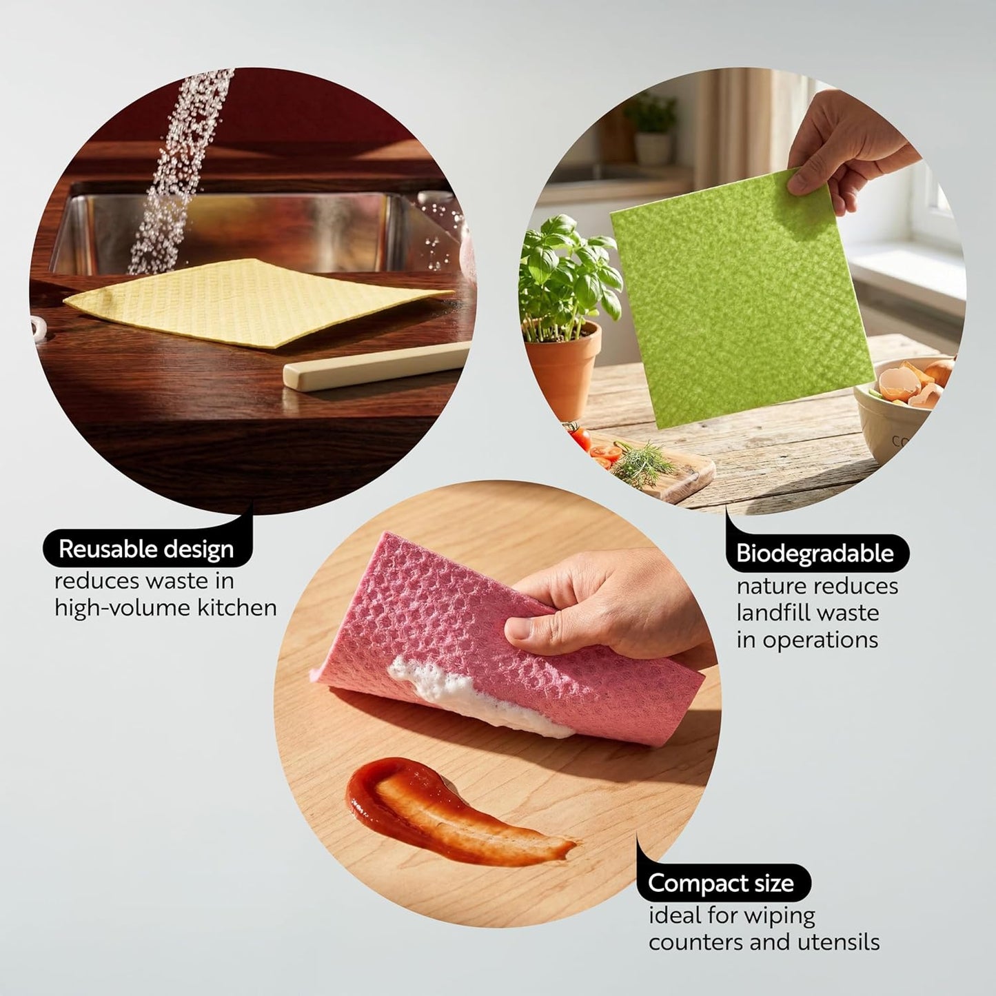Pack 200 Paños cocina reutilizables celulosa gris absorbente