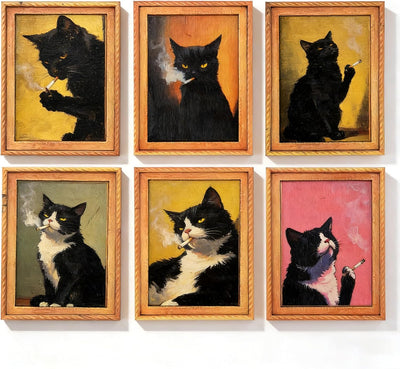 6 Imanes Gatos Negros Retro para Refrigerador Decoración
