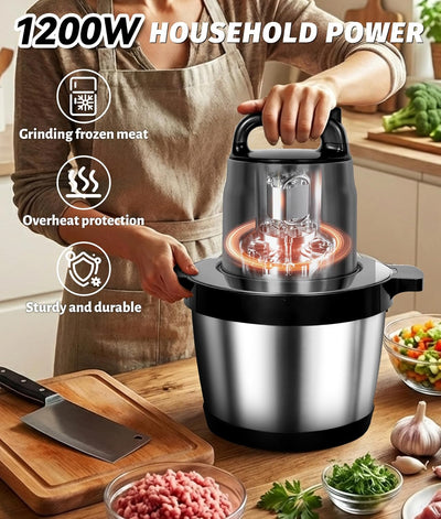Picadora eléctrica de carne 1200W acero inox 6L 2 vel 4 cuchillas