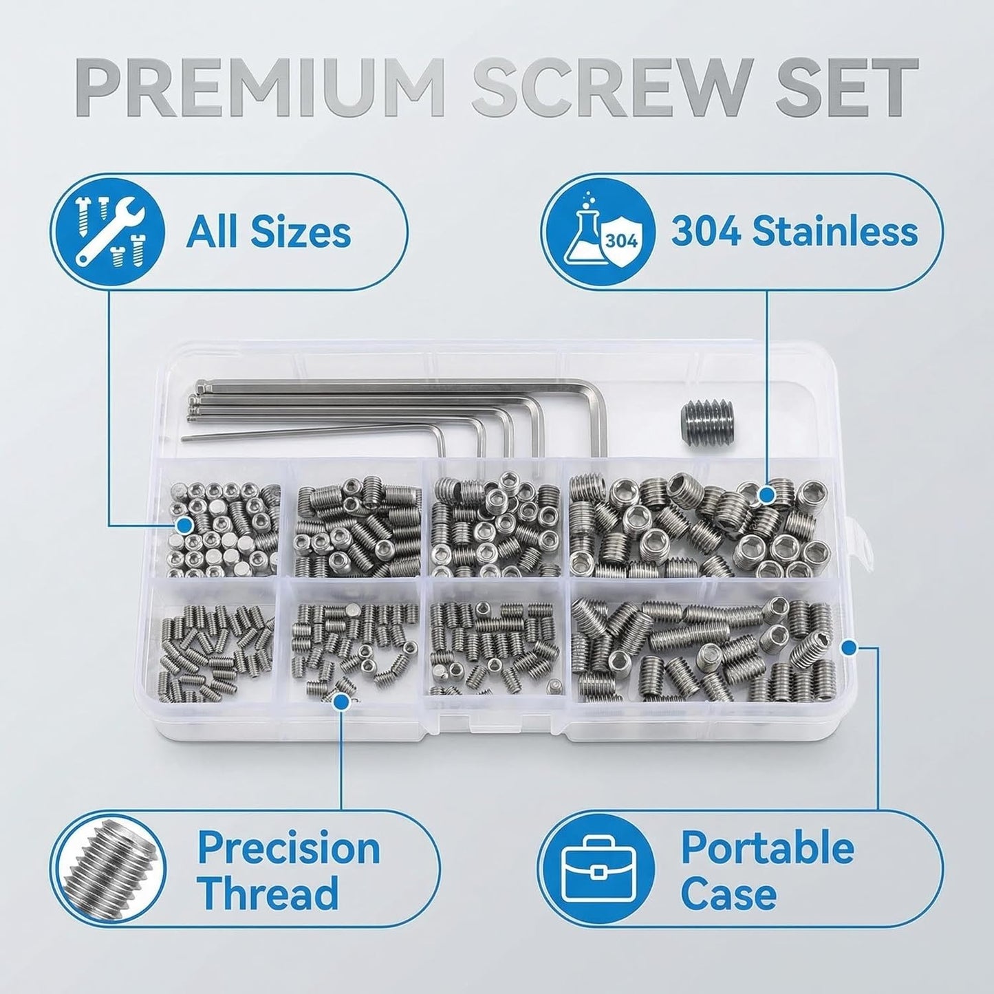 Set 240 s planas acero inox 304 con llaves M3-M8