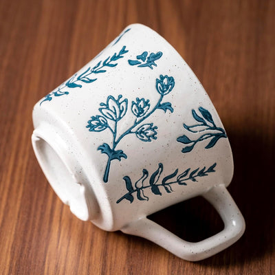 Taza de cerámica para café, té y leche, color azul, hecha a mano